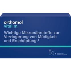 Blaue Verpackung mit der Aufschrift "Orthomol vital m" für mehr Energie.